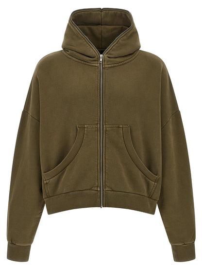Sweatshirt Hoodie by Entire Studios for men in plush organic cotton bicolour & green features an dramatic silhouette, showcasing a sophisticated hooded neckline and dramatic for a refined, modern aesthetic.