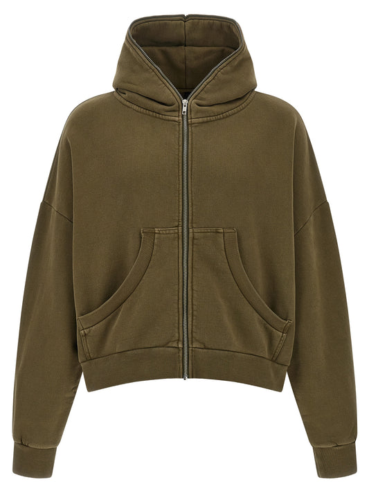 Sweatshirt Hoodie by Entire Studios for men in plush organic cotton bicolour & green features an dramatic silhouette, showcasing a sophisticated hooded neckline and dramatic for a refined, modern aesthetic.