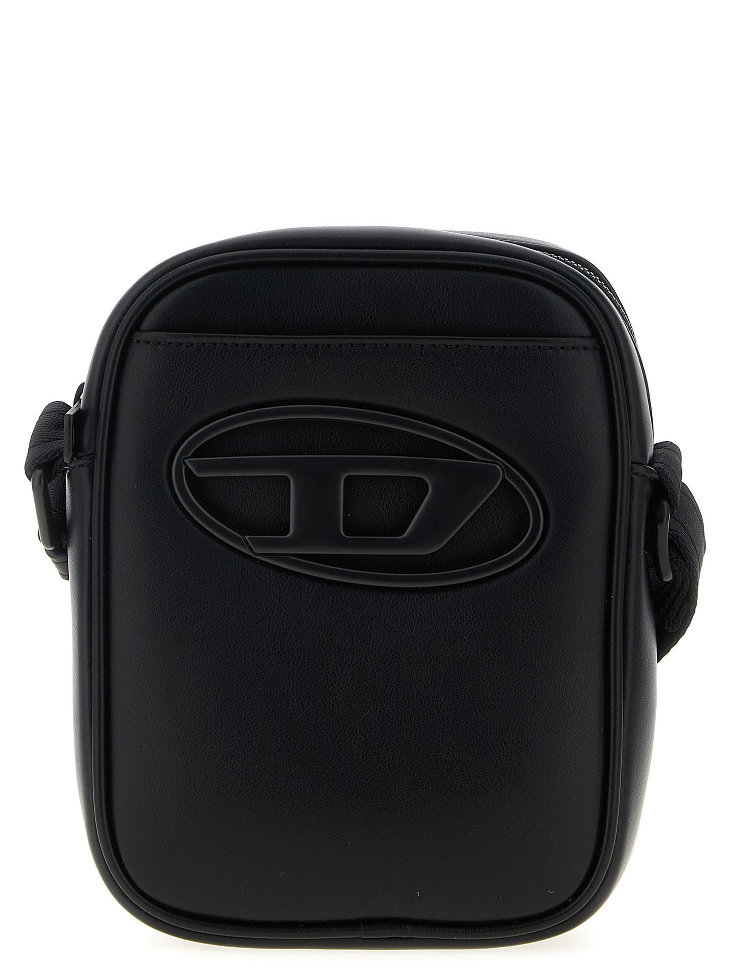Crossbody Oval Handbag by Diesel for women in polyurethane leather black & signature features an multi-faceted design with a secure zipper, ample , and versatile crossbody-strap, shoulder-strap & adjustable-strap for a multi-faceted finish.