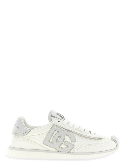 Athletic Sneakers by Dolce & Gabbana for women in calf leather & poly nylon white features an exquisite silhouette, showcasing the premium athletic style of the Women's Athletic Calf Leather & Poly Nylon Sneakers with an exquisite finish.
