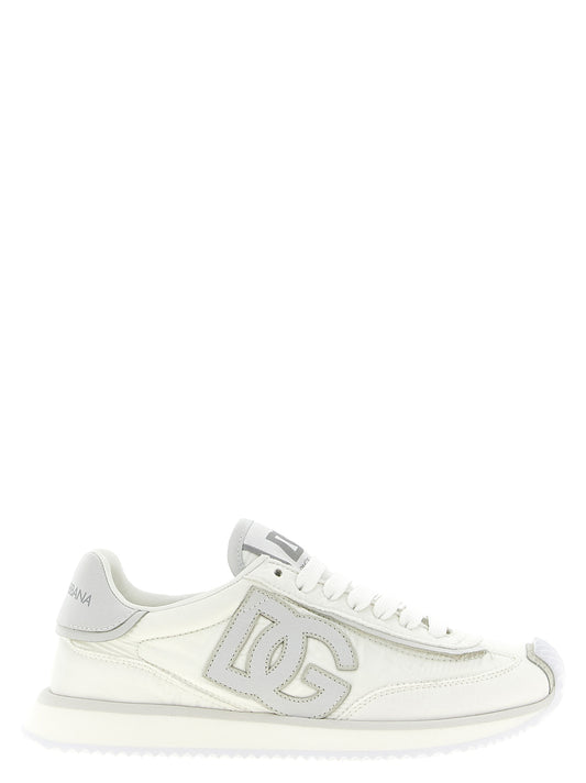 Athletic Sneakers by Dolce & Gabbana for women in calf leather & poly nylon white features an exquisite silhouette, showcasing the premium athletic style of the Women's Athletic Calf Leather & Poly Nylon Sneakers with an exquisite finish.
