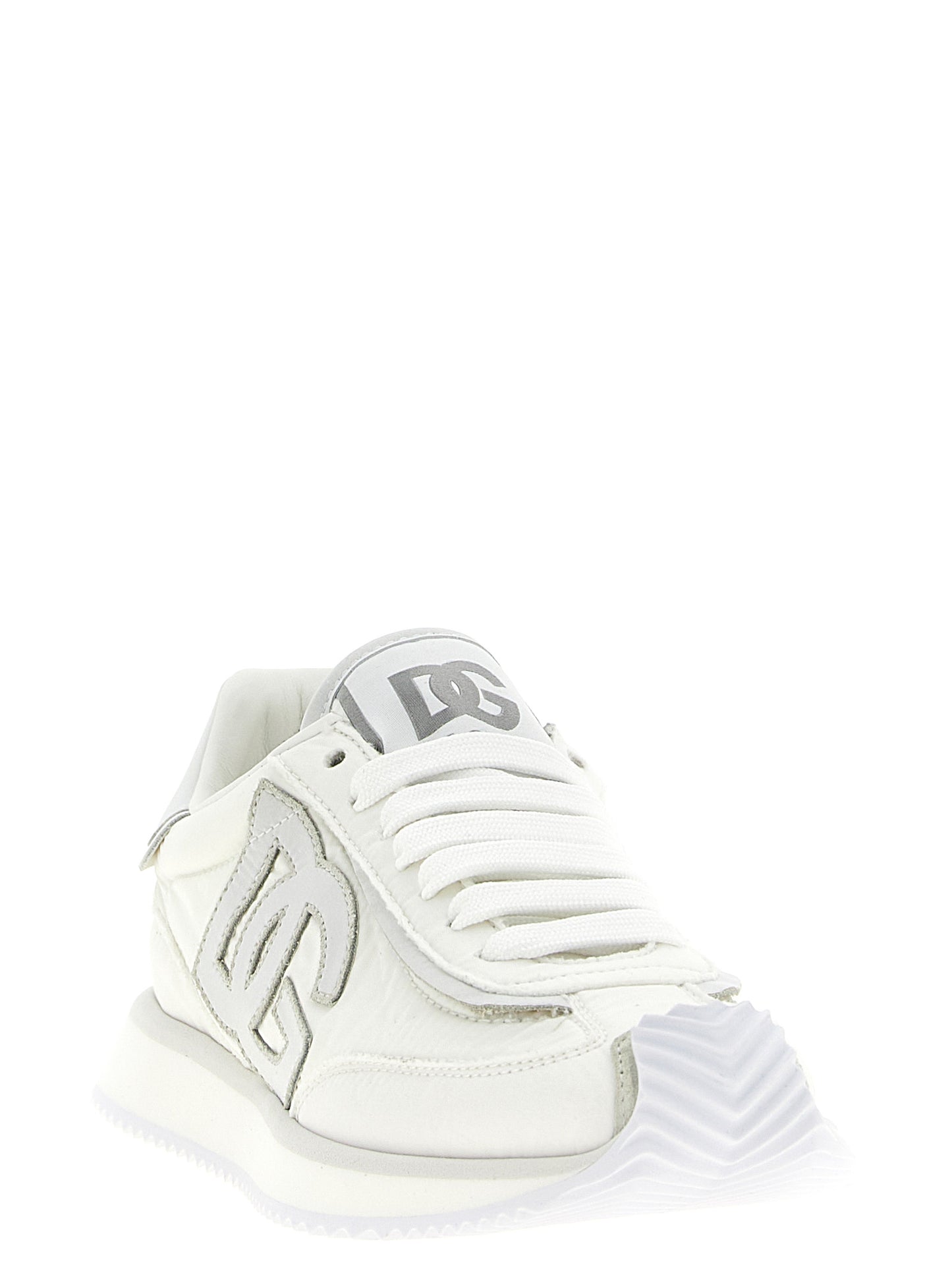 Athletic Sneakers by Dolce & Gabbana for women in calf leather & poly nylon white showcases an impeccable silhouette, defined by an impeccable athletic style design that perfectly captures the essence of the Women's Athletic Calf Leather & Poly Nylon Sneakers.