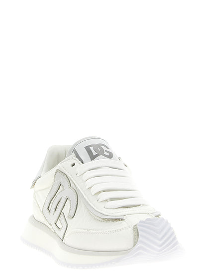 Athletic Sneakers by Dolce & Gabbana for women in calf leather & poly nylon white showcases an impeccable silhouette, defined by an impeccable athletic style design that perfectly captures the essence of the Women's Athletic Calf Leather & Poly Nylon Sneakers.