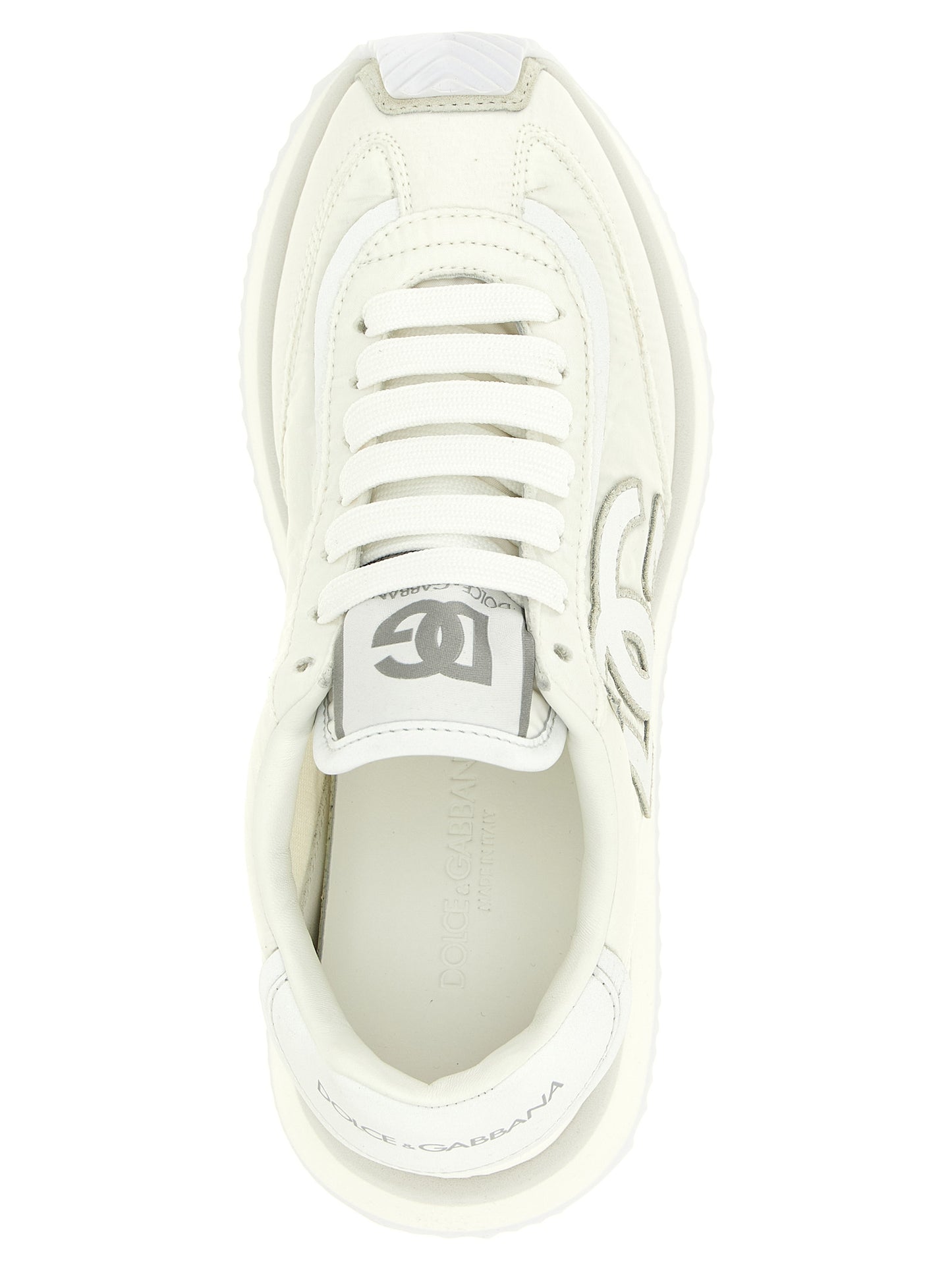 Athletic Sneakers by Dolce & Gabbana for women in calf leather & poly nylon white showcases an impeccable silhouette, defined by an impeccable athletic style design that perfectly captures the essence of the Women's Athletic Calf Leather & Poly Nylon Sneakers.