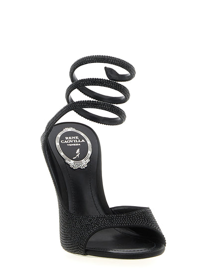 Stiletto Sandals by RENE CAOVILLA for women in satin & rhinestone black & signature features an statuesque Audrey Women's Satin & Rhinestone Stiletto Sandals silhouette with a refined stiletto and elegant .
