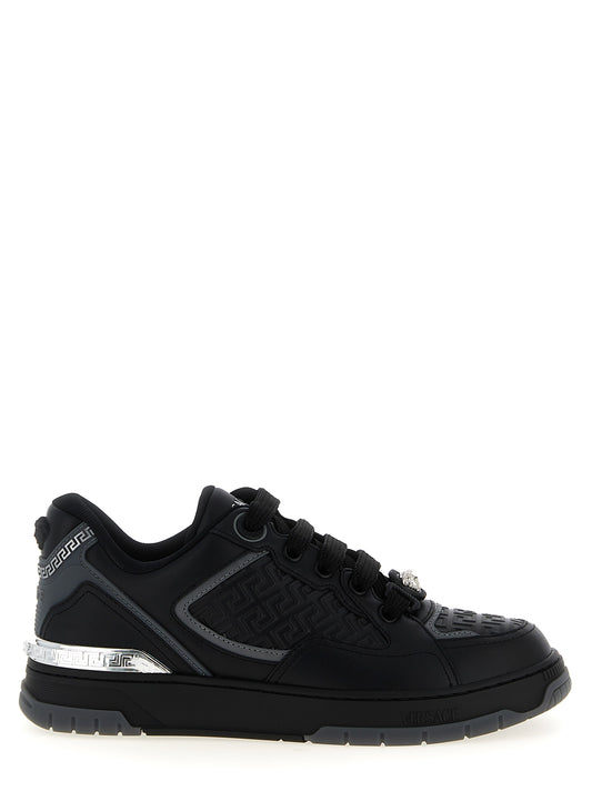 Athletic Sneakers Versace men calfskin leather black featuring a avant-garde Medusa Men's Athletic Calfskin Leather Sneakers design with a avant-garde athletic style for a refined finish.