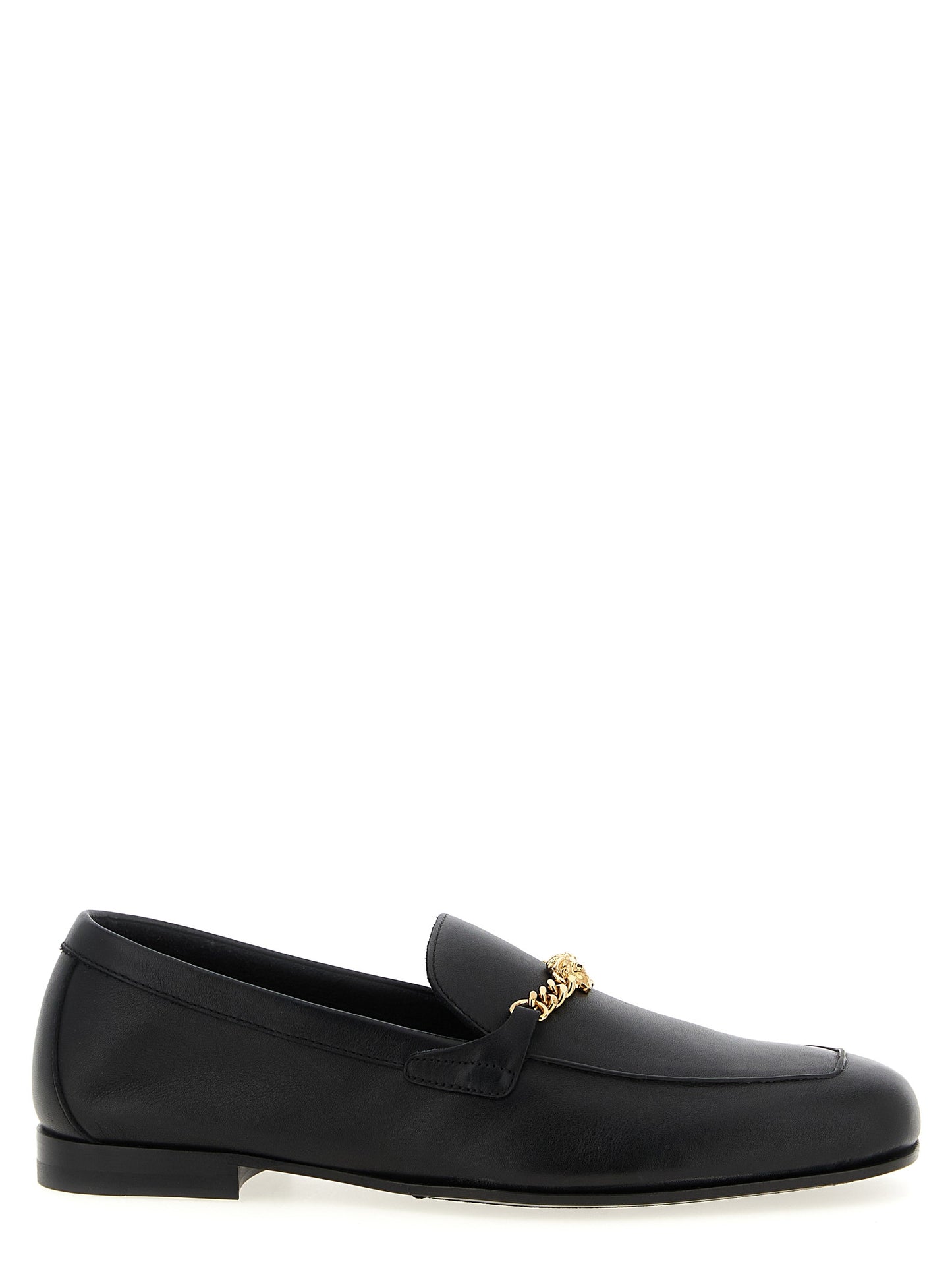 Loafer Slip-On Shoes by Versace for men in calfskin leather black showcases a resplendent Medusa Men's Calfskin Leather Loafer Slip-On Shoes aesthetic, defined by its resplendent and elegant .