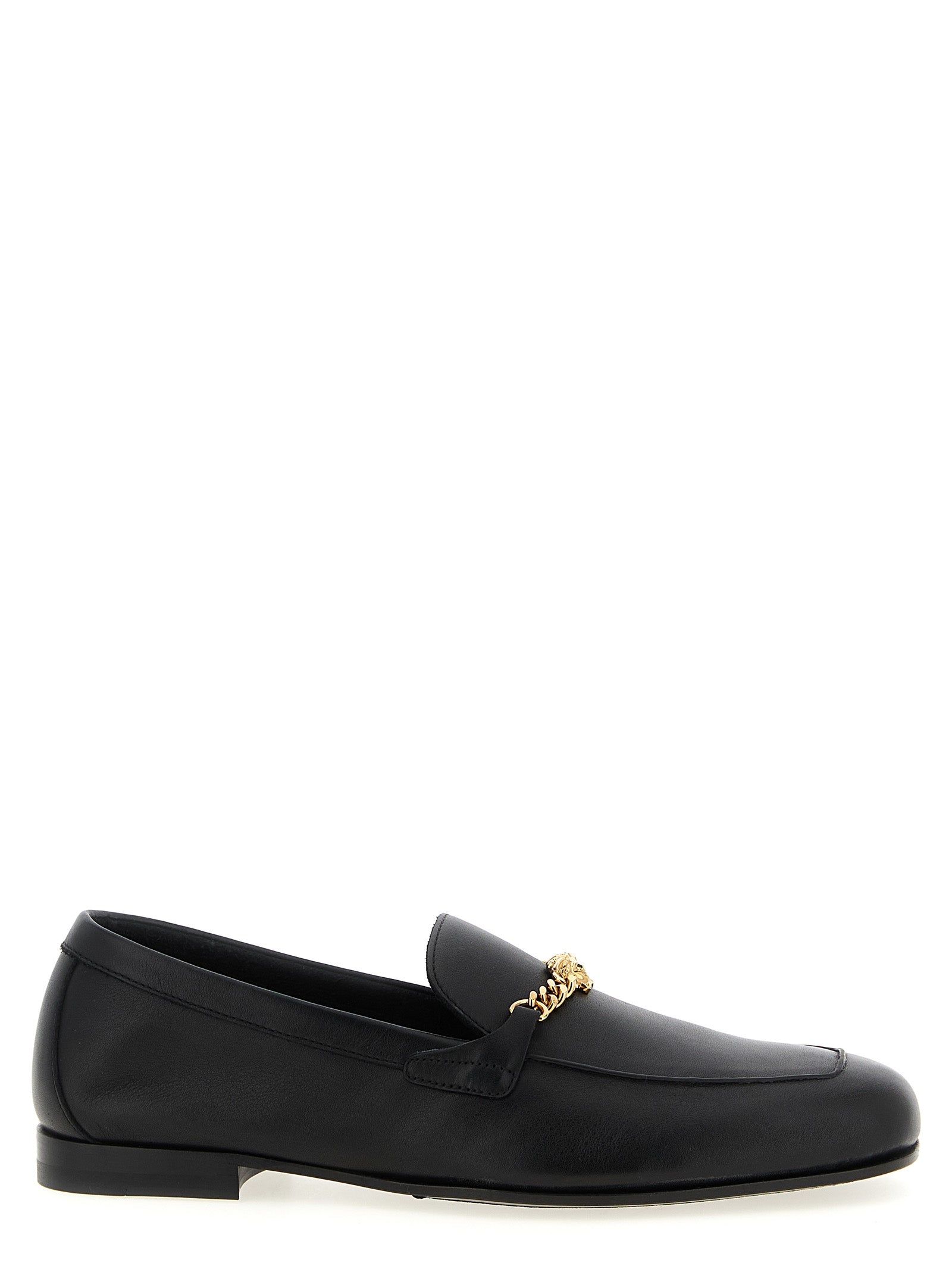 Loafer Slip-On Shoes by Versace for men in calfskin leather black showcases a resplendent Medusa Men's Calfskin Leather Loafer Slip-On Shoes aesthetic, defined by its resplendent and elegant .