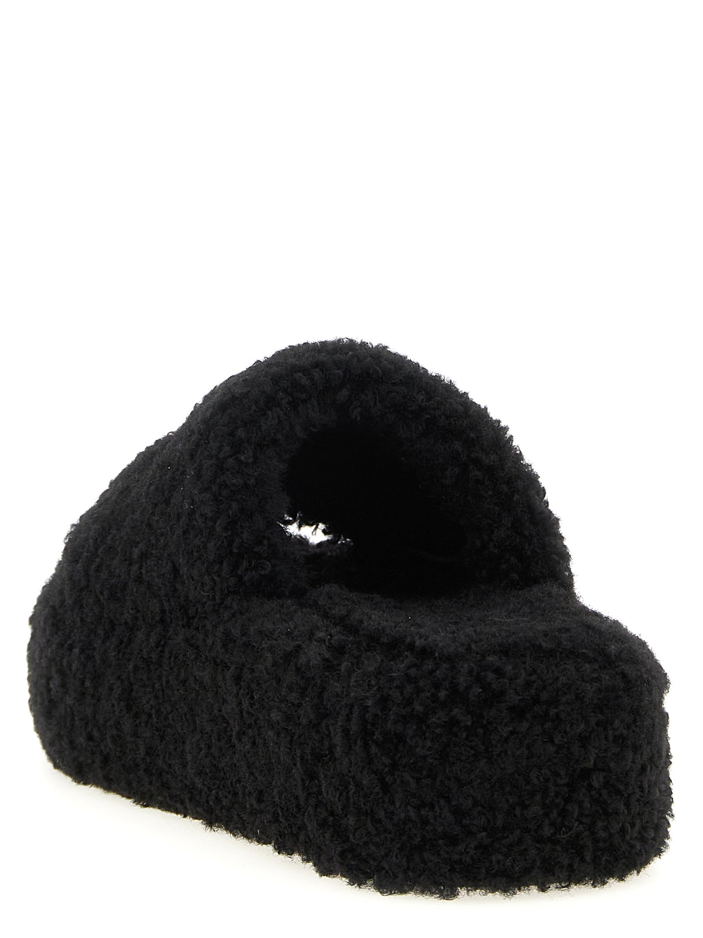 Balenciaga Women's Faux Polyester Fur Sliders Flat Shoes - Black
