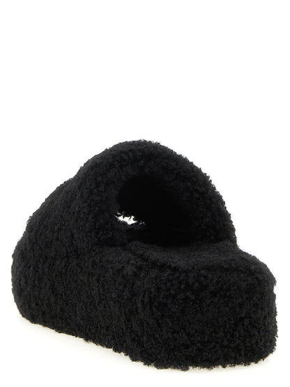 Balenciaga Women's Faux Polyester Fur Sliders Flat Shoes - Black