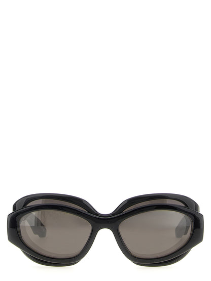 Sunglasses by Balenciaga for women in viscose cotton canvas & lambskin leather black features an timeless round frame design with black coloured frame frames and for a timeless finish.