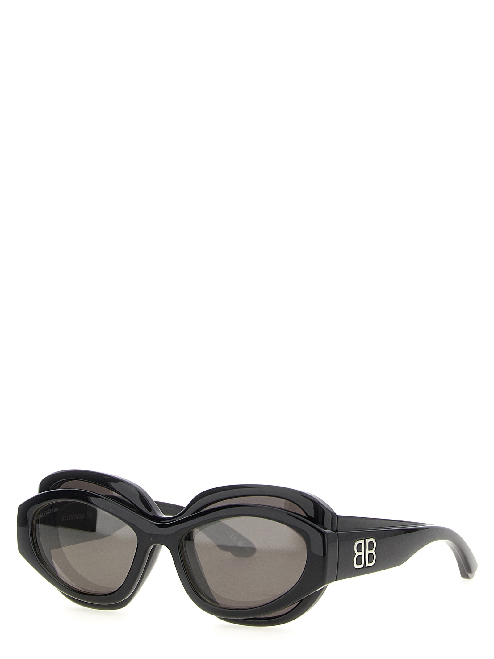 Sunglasses by Balenciaga for women in viscose cotton canvas & lambskin leather and black featuring an stylish round frame design with a sophisticated black coloured frame finish and high-performance .