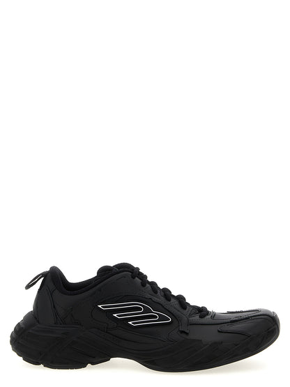 Athletic Sneakers by Balenciaga for men in calfskin leather & plush polyester black showcases a architectural silhouette, artfully capturing the essence of the Men's Athletic Calfskin Leather & Plush Polyester Sneakers with its signature architectural athletic style construction.