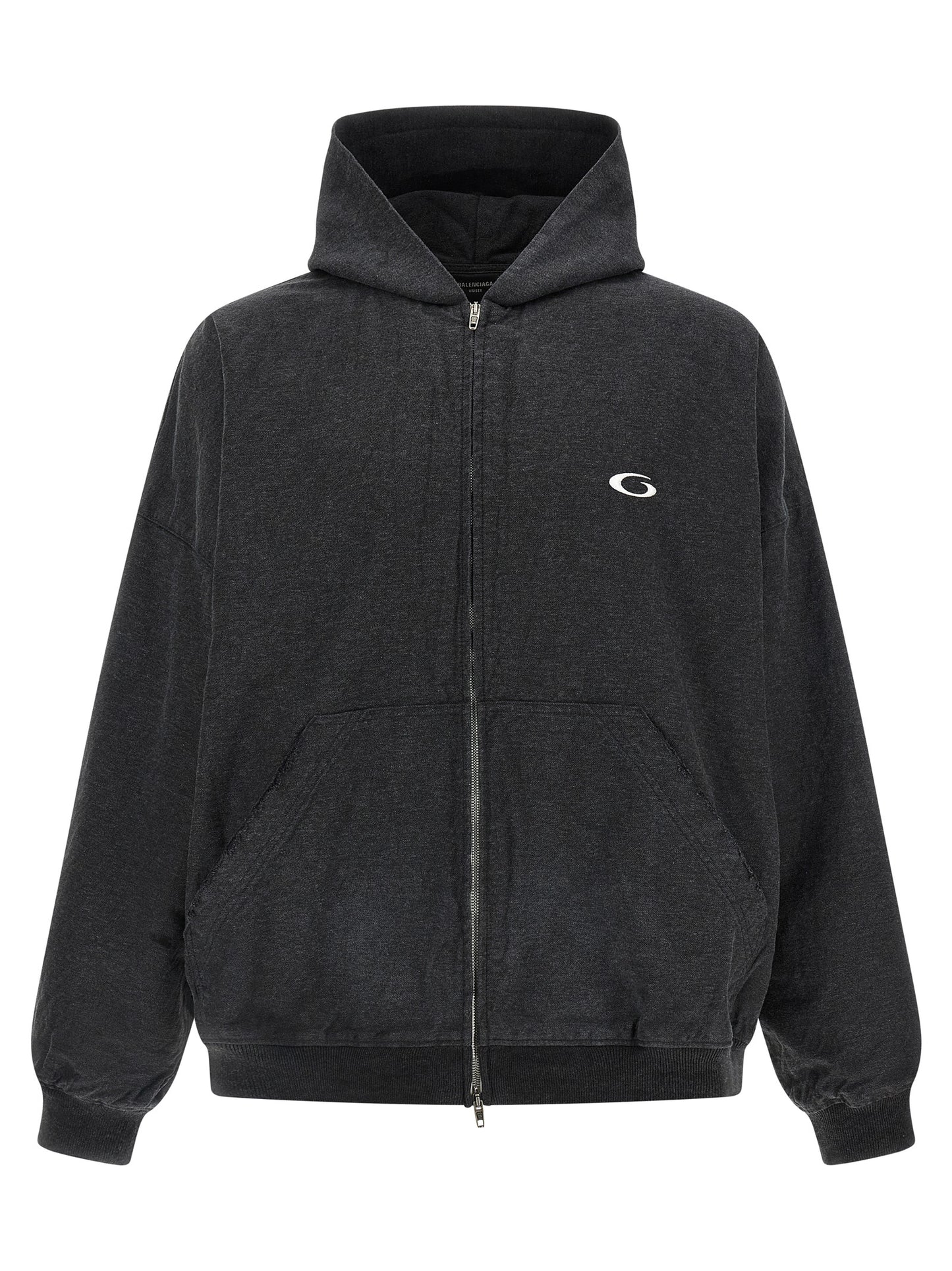 Sweatshirt Hoodie by Balenciaga for men in denim cotton gray showcases a city-ready silhouette, artfully detailed with a signature hooded neckline and for a city-ready finish.