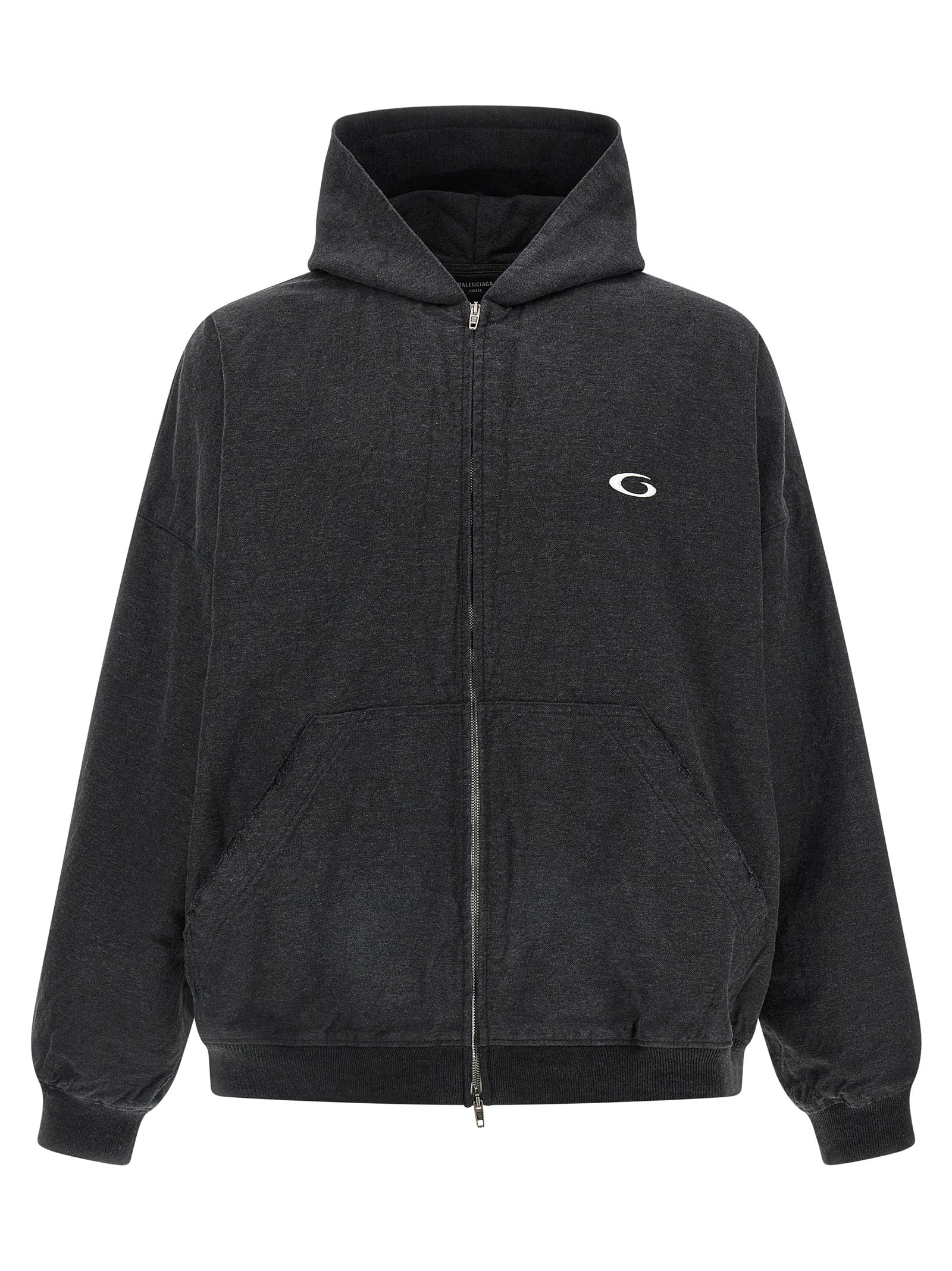 Sweatshirt Hoodie by Balenciaga for men in denim cotton gray showcases a city-ready silhouette, artfully detailed with a signature hooded neckline and for a city-ready finish.