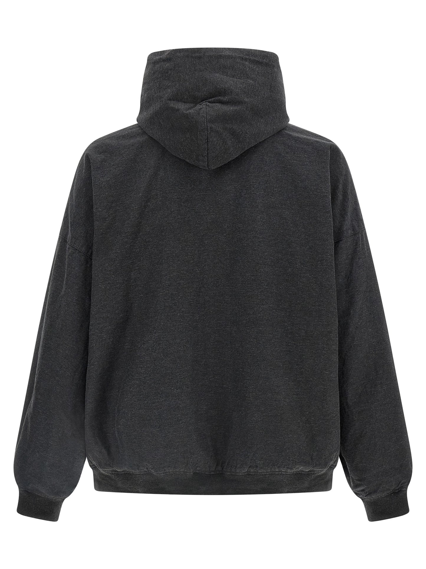 Sweatshirt Hoodie by Balenciaga for men in denim cotton gray features an dramatic silhouette, showcasing a sophisticated hooded neckline and dramatic for a refined, modern aesthetic.