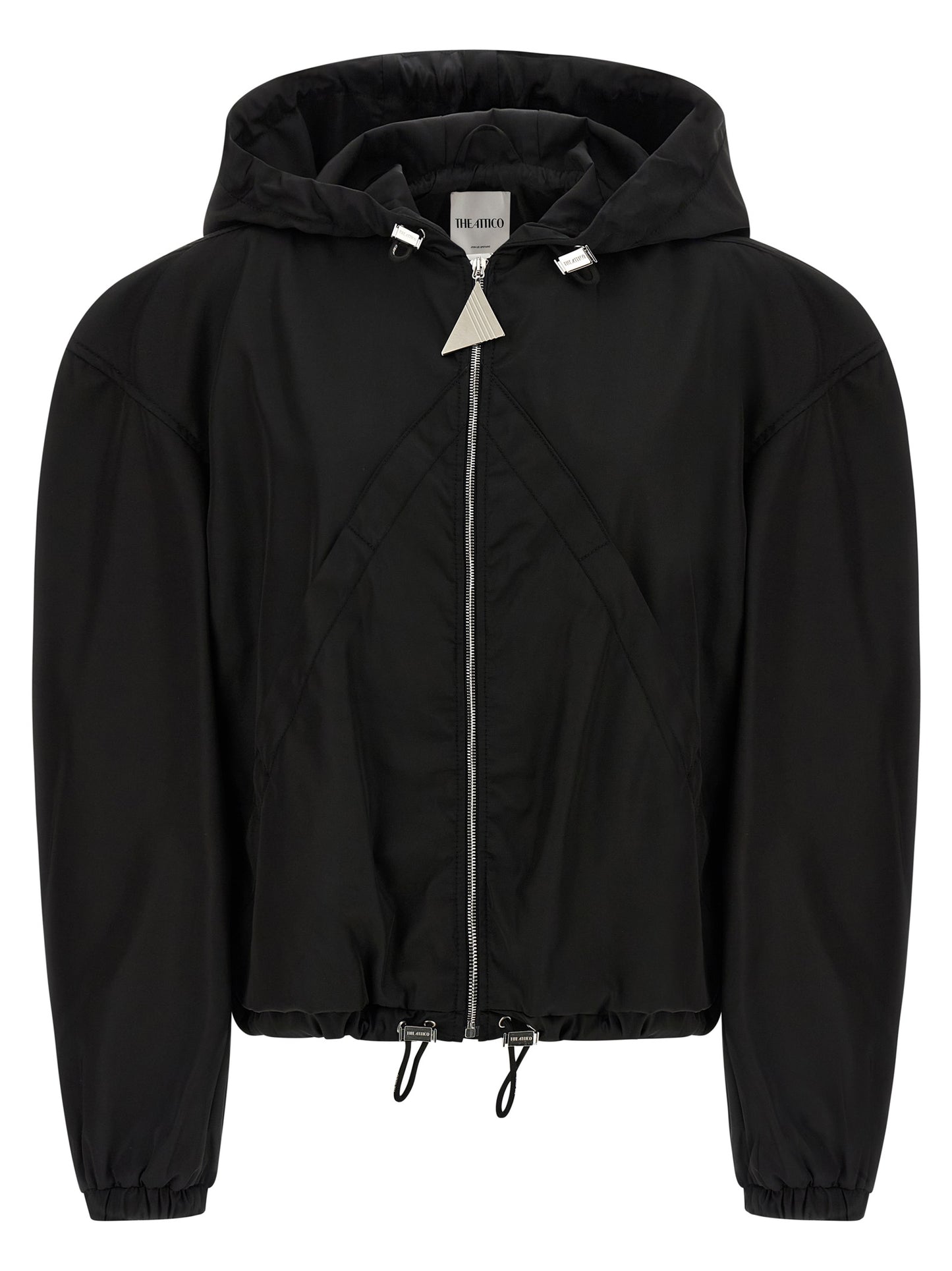 Hooded Bomber Jacket by The Attico for women in nylon black features a city-ready silhouette, detailed with hooded and a city-ready hooded neckline.