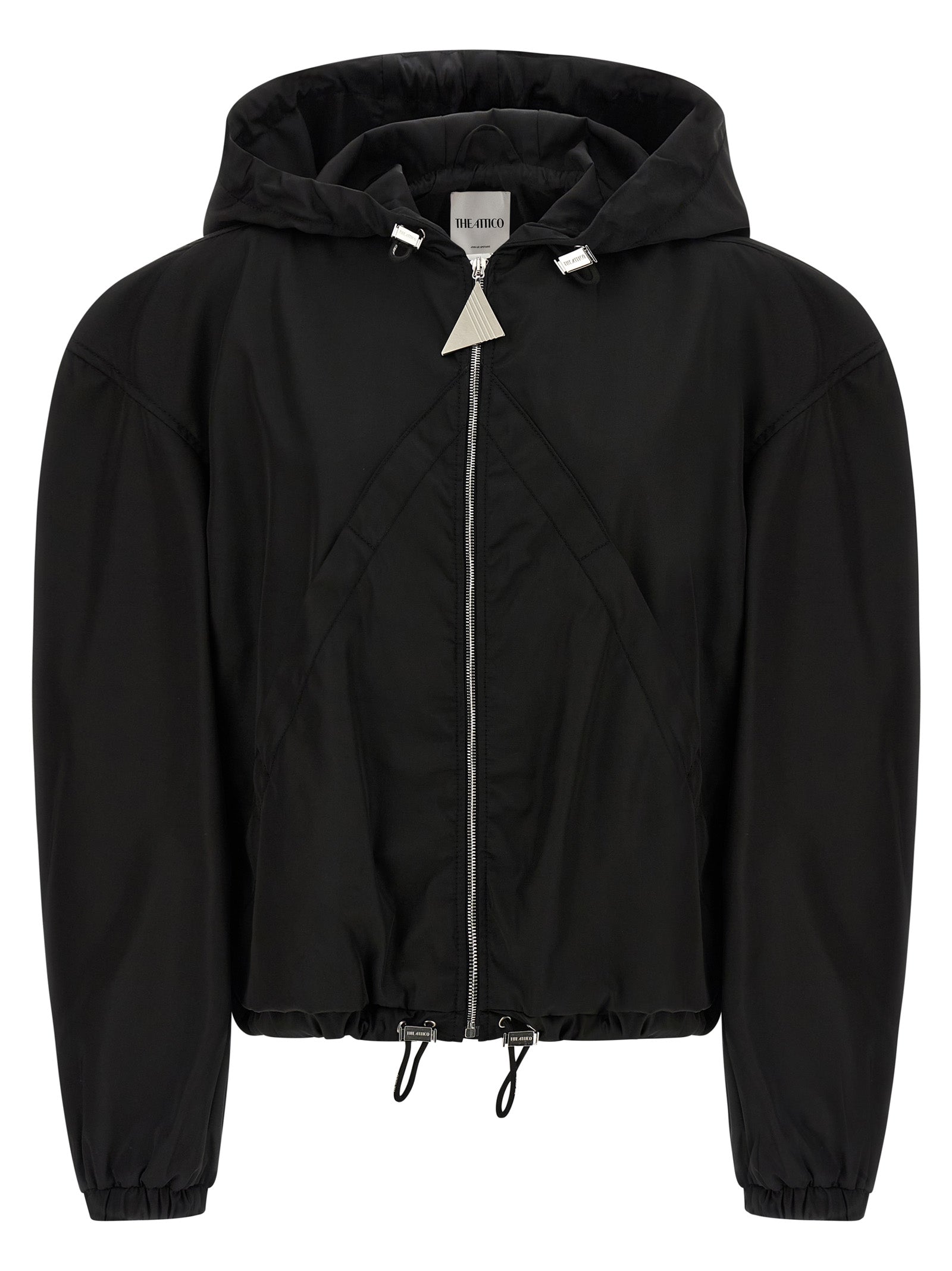 Hooded Bomber Jacket by The Attico for women in nylon black features a city-ready silhouette, detailed with hooded and a city-ready hooded neckline.