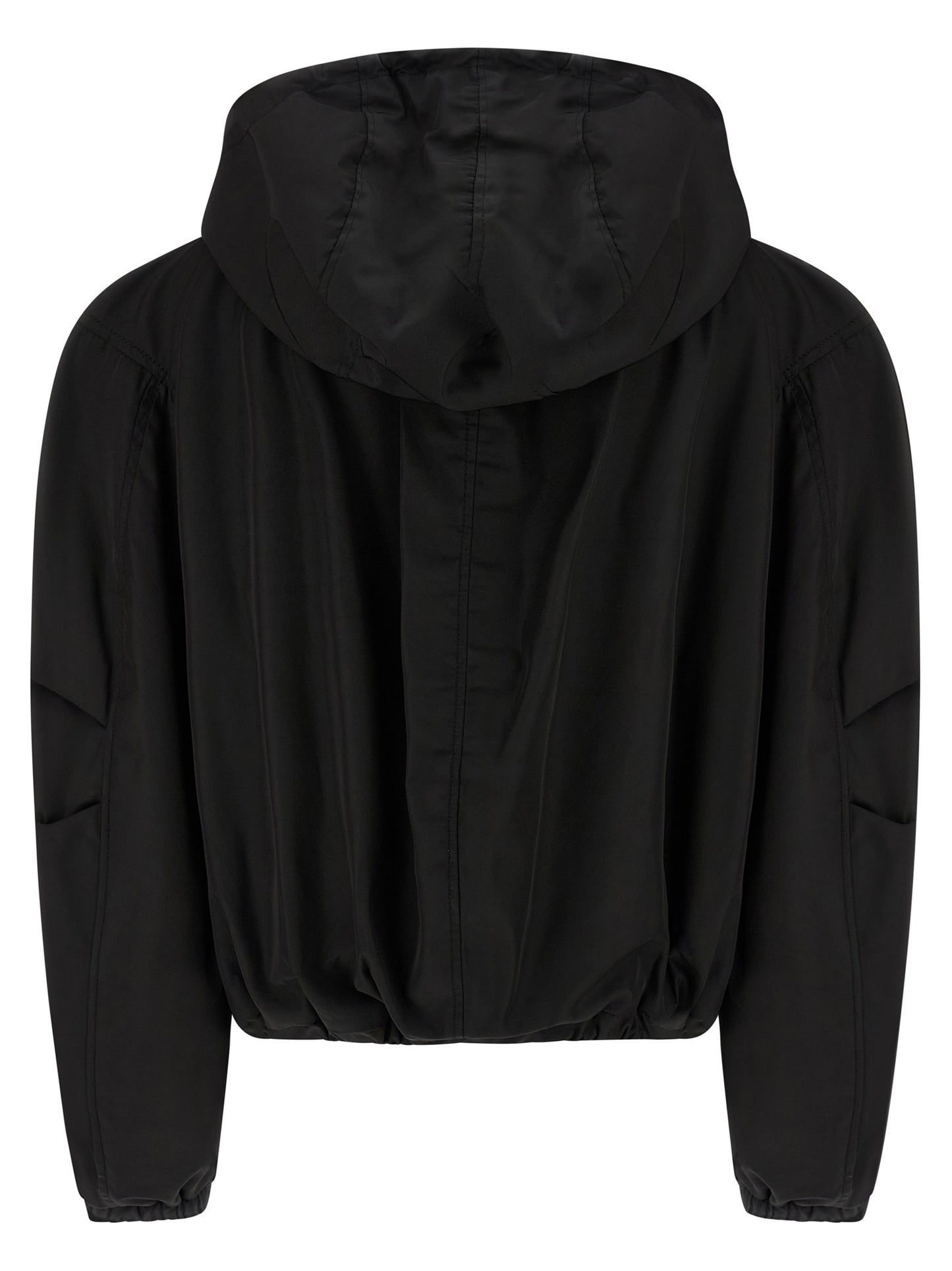 This Hooded Bomber Jacket by The Attico for women in nylon black exhibits a edgy silhouette, meticulously detailed with functional hooded and a edgy hooded neckline for a edgy finish.