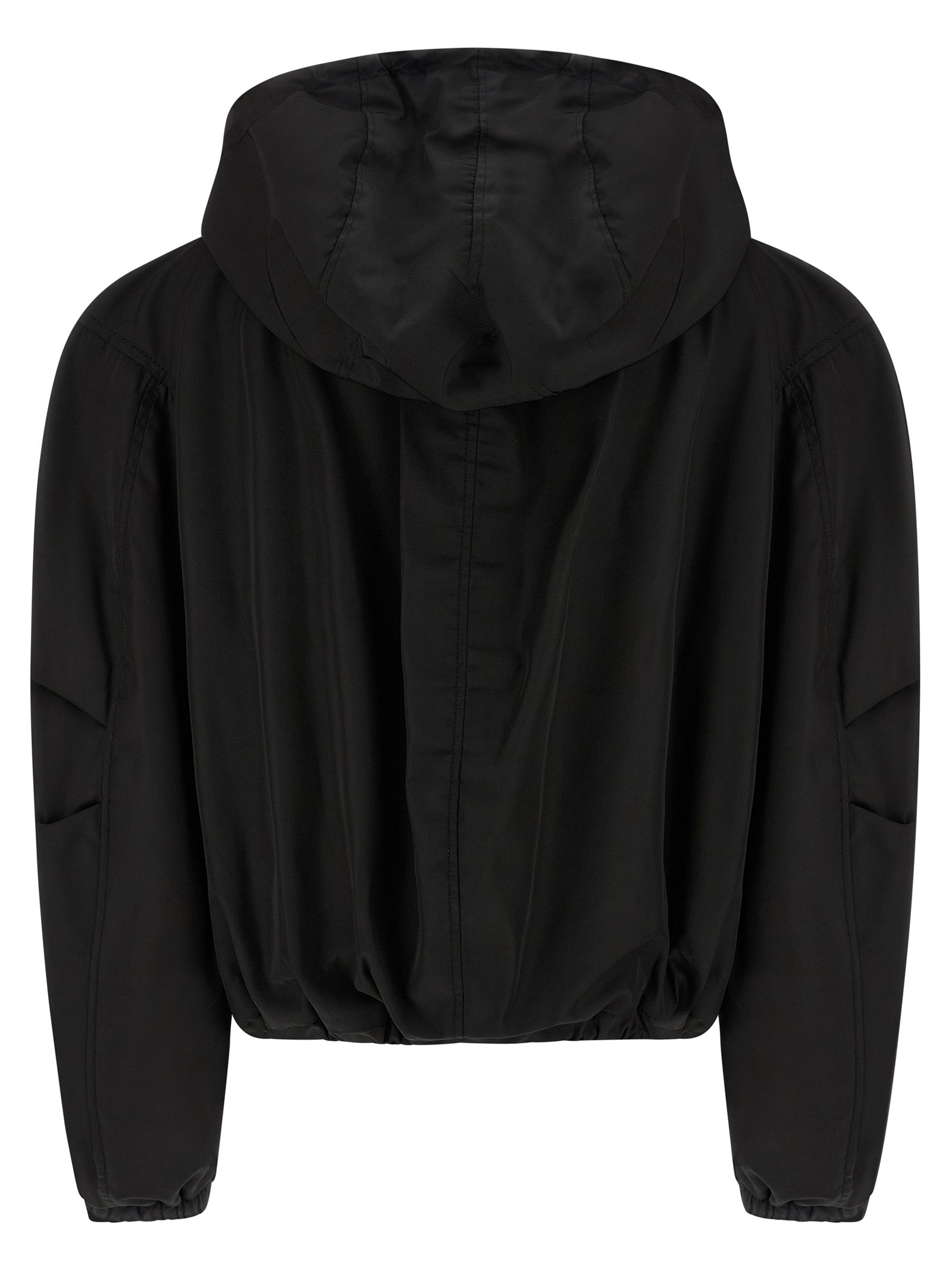 This Hooded Bomber Jacket by The Attico for women in nylon black exhibits a edgy silhouette, meticulously detailed with functional hooded and a edgy hooded neckline for a edgy finish.