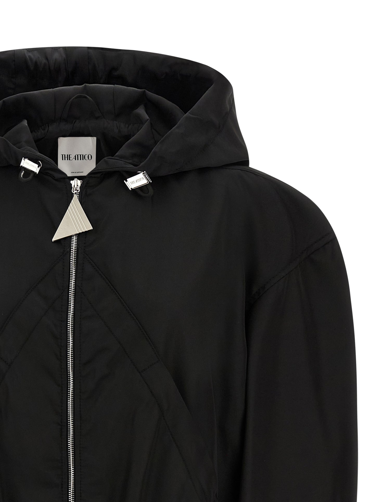 Hooded Bomber Jacket by The Attico for women in nylon black features a city-ready silhouette, detailed with hooded and a city-ready hooded neckline.