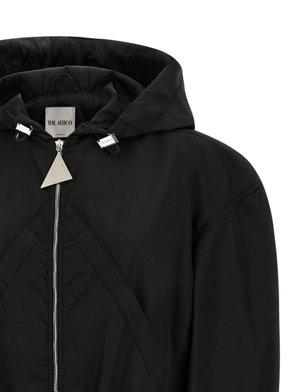 Hooded Bomber Jacket by The Attico for women in nylon black features a city-ready silhouette, detailed with hooded and a city-ready hooded neckline.