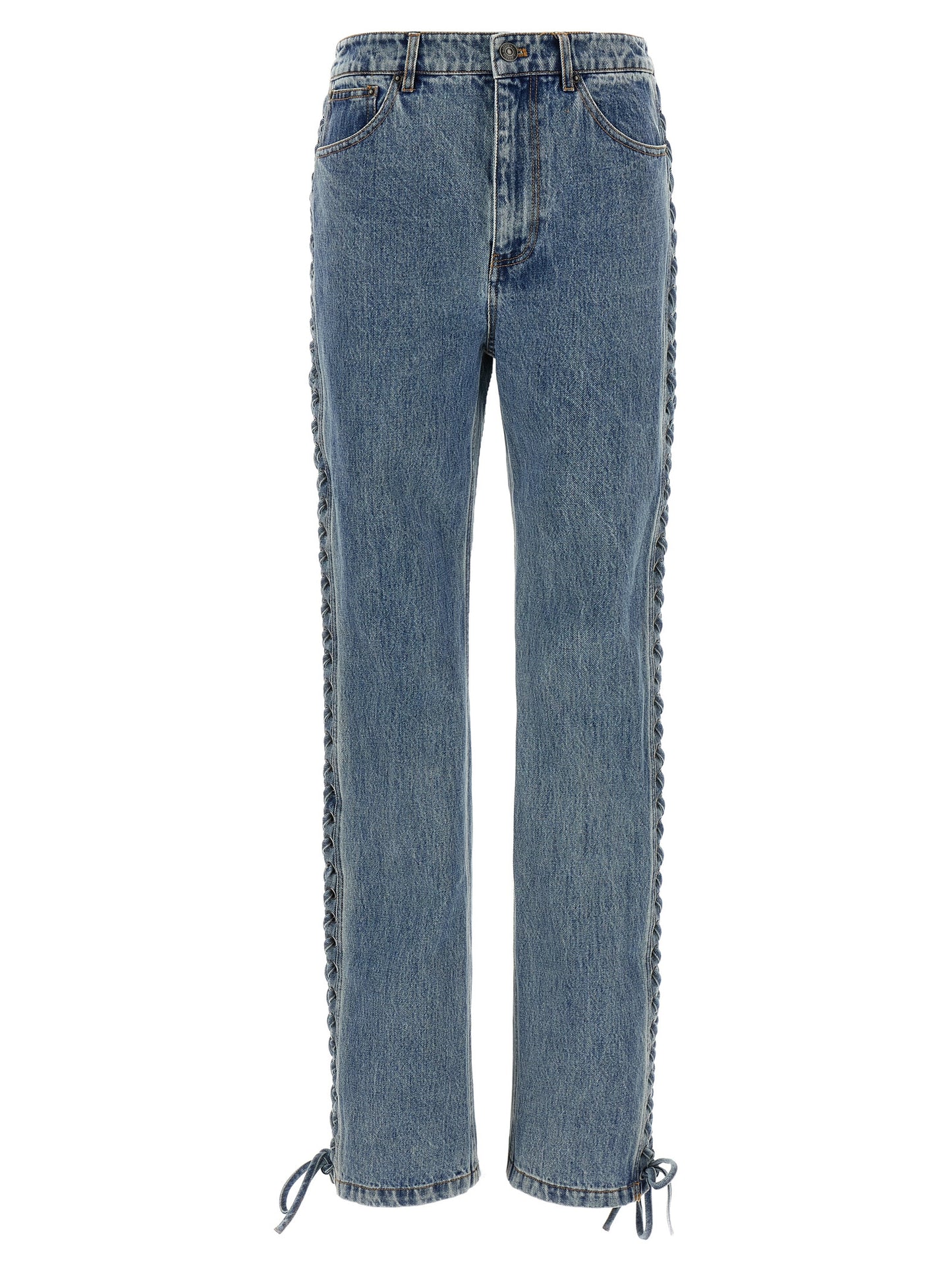 Jeans by ROTATE BIRGER CHRISTENSEN for women in organic denim cotton & leather blue features an refined tailoring silhouette, showcasing a premium straight-leg with a and long cut for a refined tailoring look.