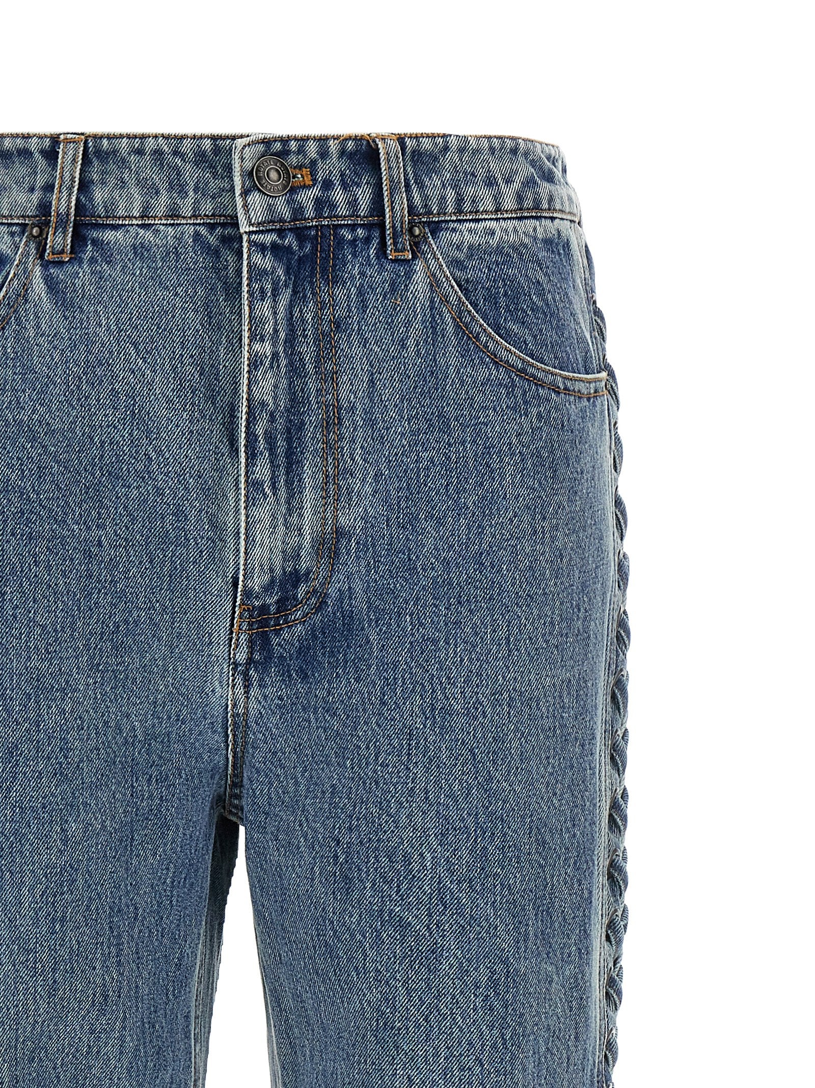 Jeans by ROTATE BIRGER CHRISTENSEN for women in organic denim cotton & leather blue presents a refined pantology silhouette, artfully defined by a refined pantology straight-leg, long, and a sophisticated .