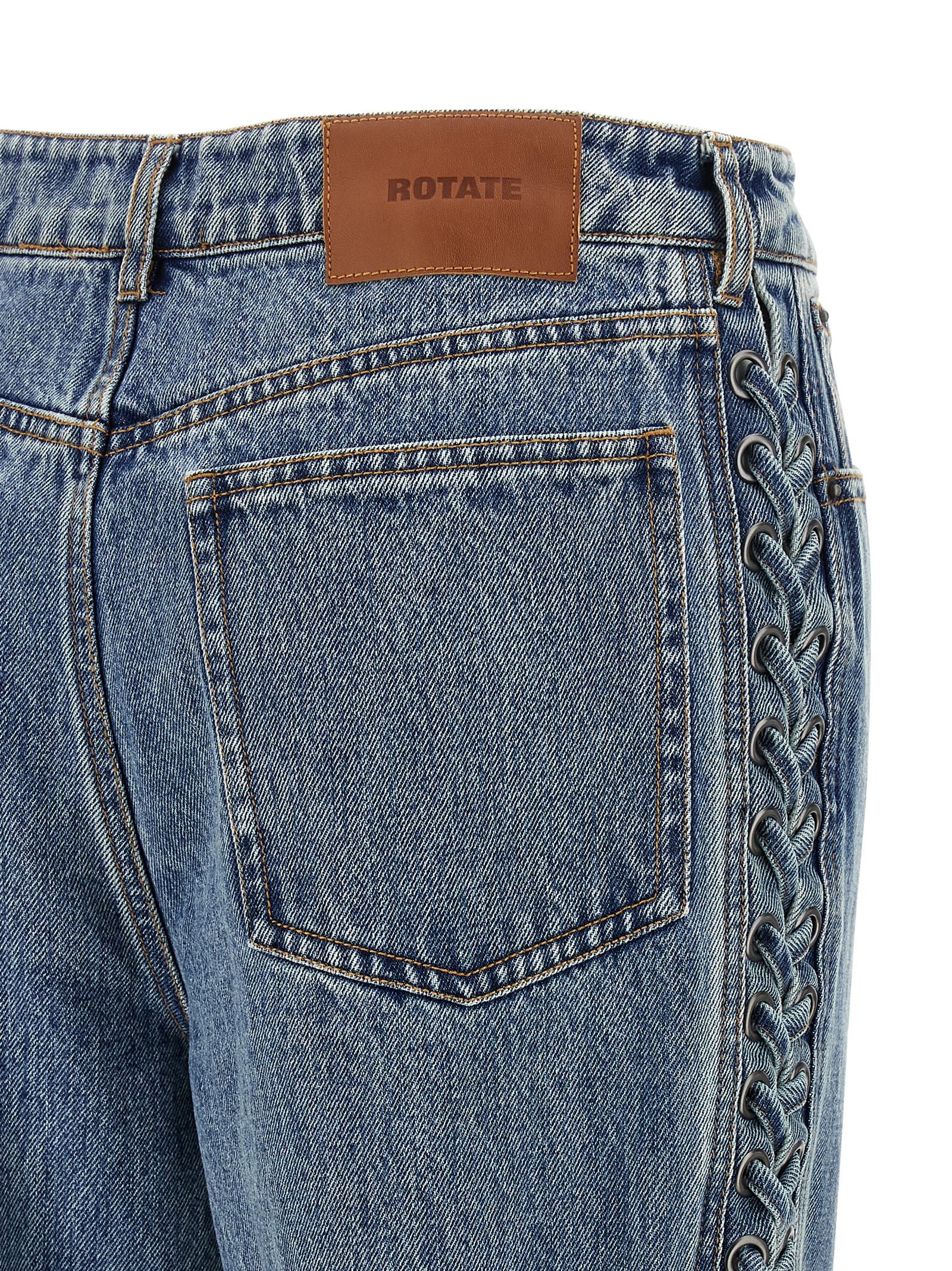 Jeans by ROTATE BIRGER CHRISTENSEN for women in organic denim cotton & leather blue features an sophisticated and straight-leg with a precise long, creating a sophisticated and sophisticated silhouette.