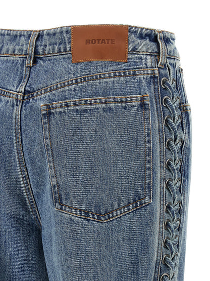 Jeans by ROTATE BIRGER CHRISTENSEN for women in organic denim cotton & leather blue features an sophisticated and straight-leg with a precise long, creating a sophisticated and sophisticated silhouette.