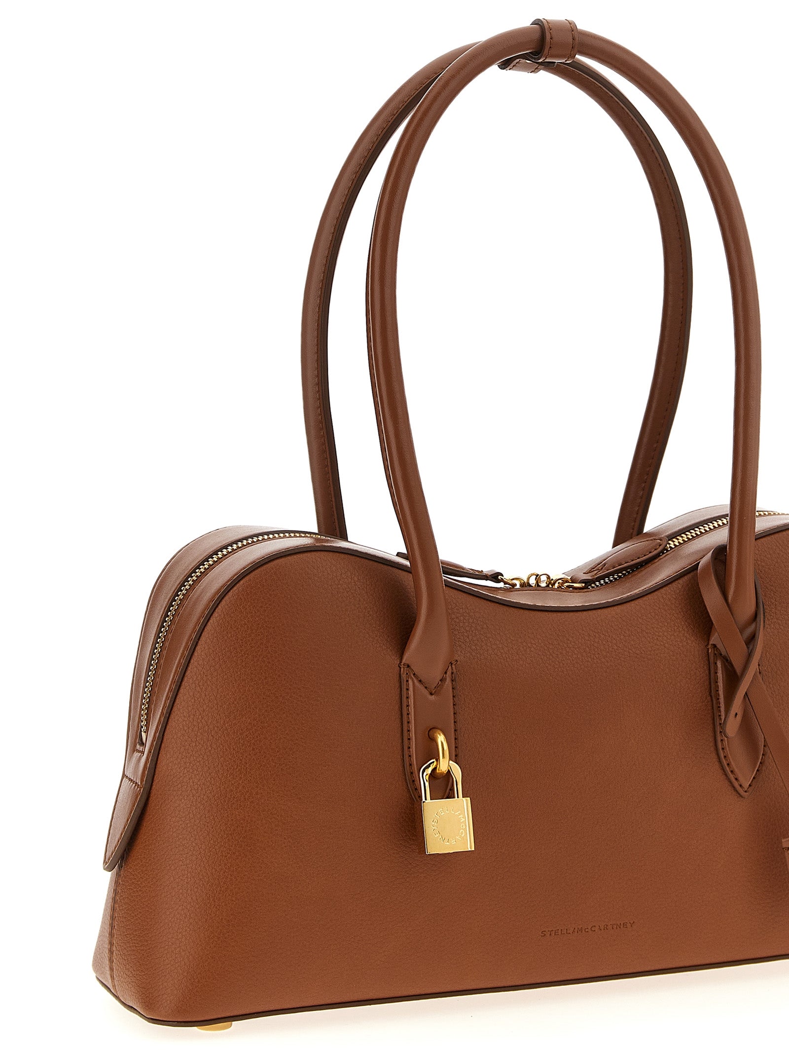 Shoulder Bag by Stella McCartney for women in polyurethane leather brown features a statuesque silhouette, showcasing a secure zipper and statuesque with versatile shoulder-strap & handle for a statuesque finish.