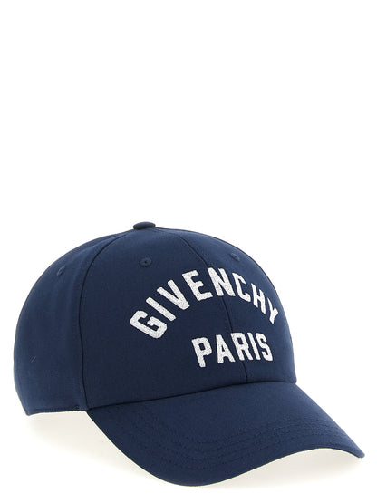 This Baseball Cap by Givenchy for men in cotton blue presents a distinguished silhouette, meticulously showcasing the signature aesthetic and high-end profile of the Cotton Baseball Cap.