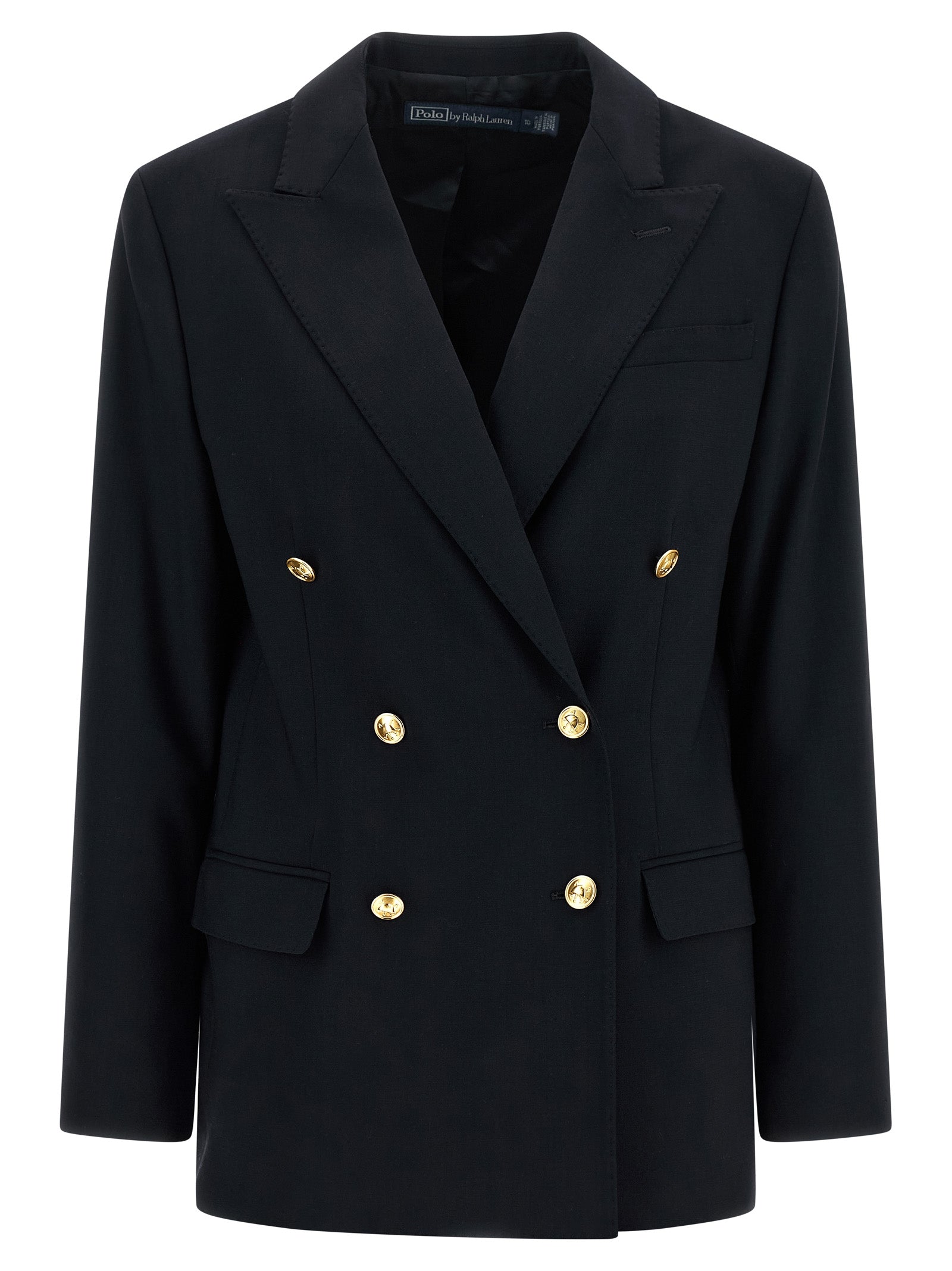Blazer by Polo Ralph Lauren for women in wool blue features an sartorial silhouette, showcasing a sophisticated split neckline and sartorial for a truly sartorial finish.