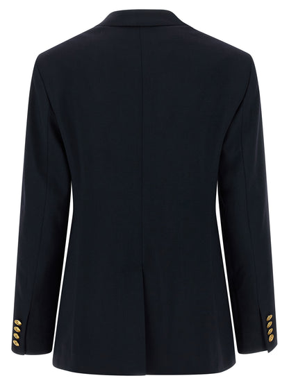 Blazer by Polo Ralph Lauren for women in wool blue features an stylish silhouette, showcasing a sophisticated split neckline and stylish for a truly stylish finish.