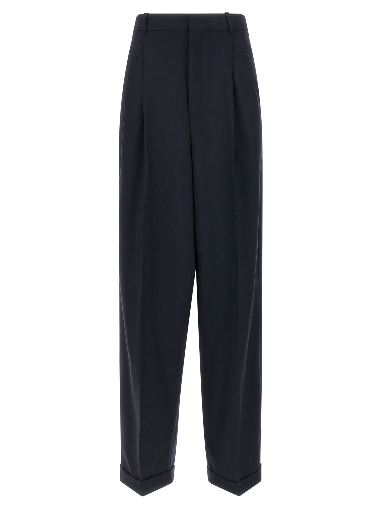 Trousers by Polo Ralph Lauren for women in wool blue features a sculptural silhouette, showcasing a sculptural wide and long with a sophisticated for a sculptural finish.