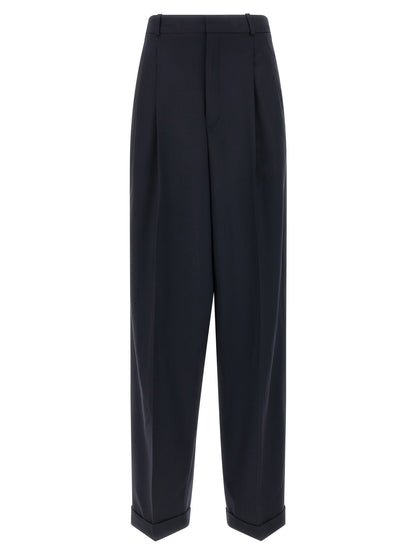 Trousers by Polo Ralph Lauren for women in wool blue features a sculptural silhouette, showcasing a sculptural wide and long with a sophisticated for a sculptural finish.