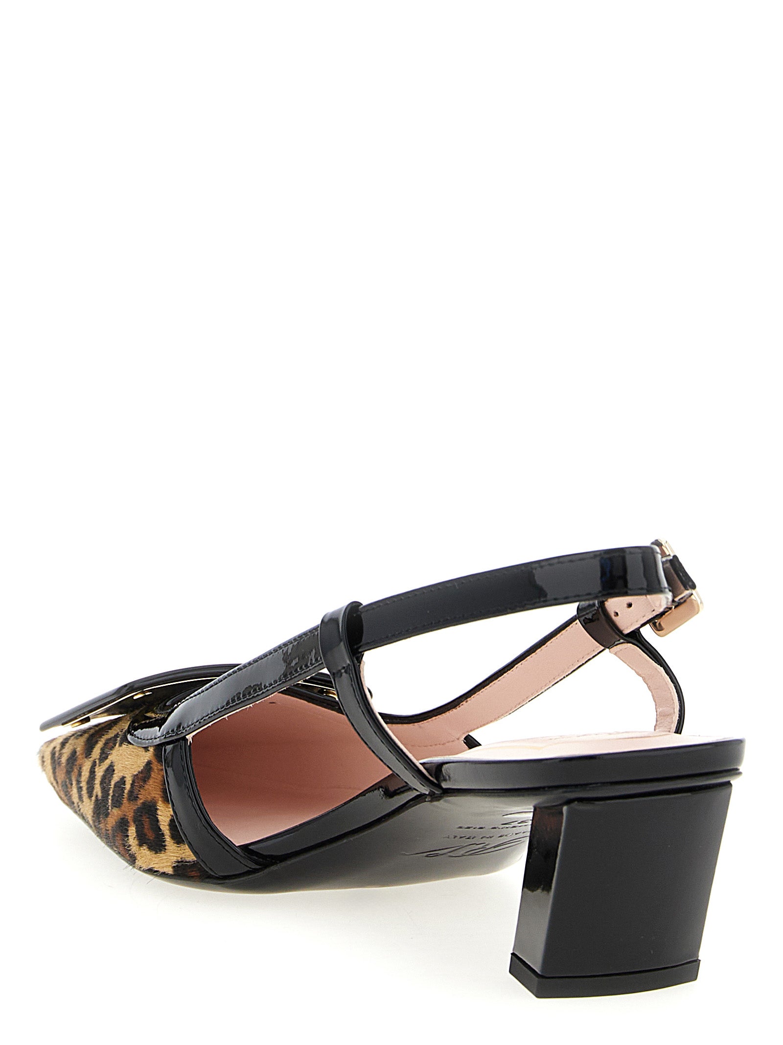 Mid-Heel Slingback Pumps Heels by Roger Vivier for women in calf hair & patent calfskin leather and multicolor & signature showcases a effortlessly elegant silhouette as Women's Calf Hair & Patent Calfskin Leather Mid-Heel Slingback Pumps Heels, featuring a effortlessly elegant mid-heel and a effortlessly elegant square toe style for an elegant look.
