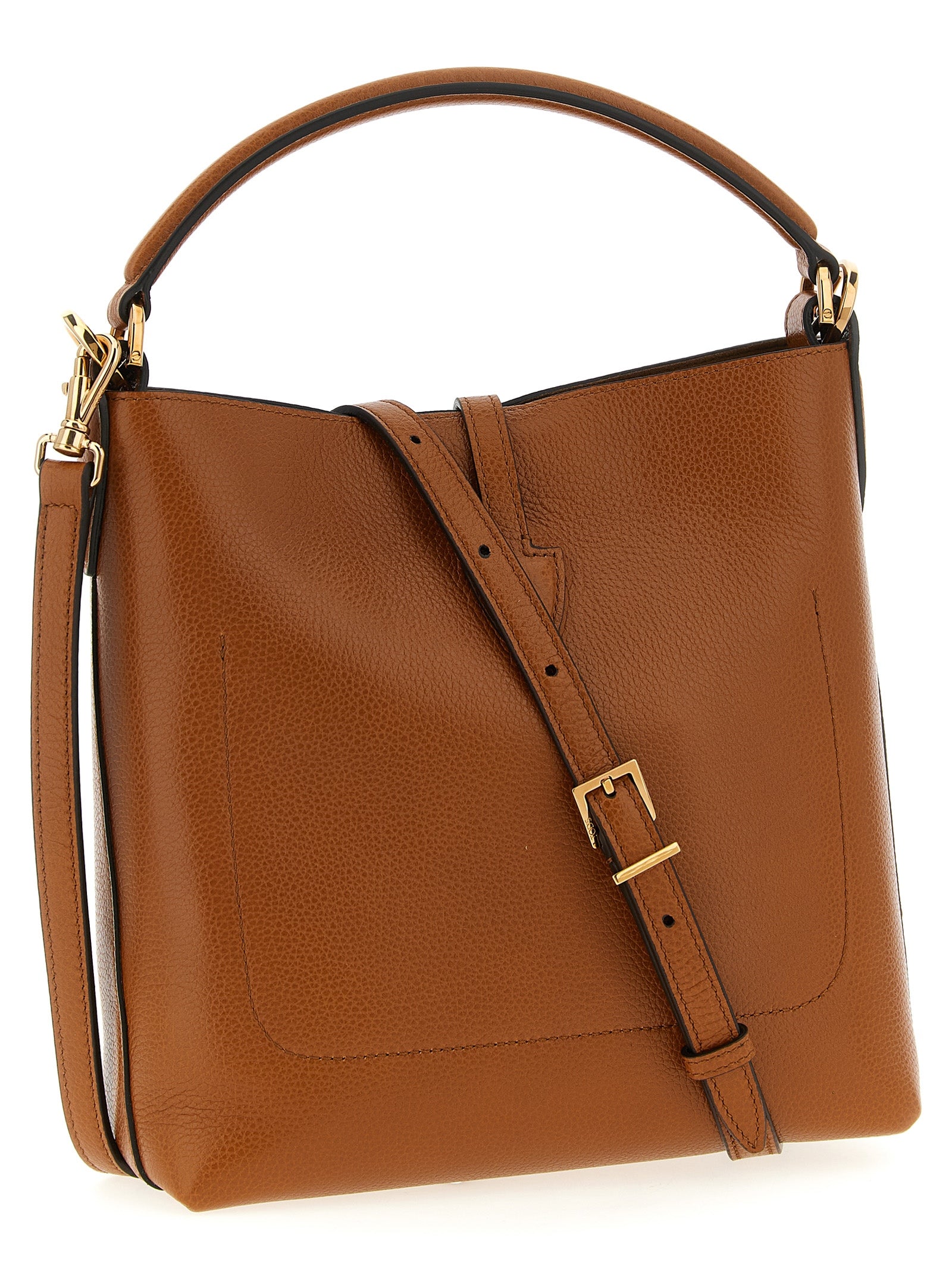 Large Crossbody Bucket Handbag by Tod's for women in calfskin leather brown presents a ornamental silhouette, showcasing a secure snap & button, ample , and versatile crossbody-strap, shoulder-strap, adjustable-strap & handle for a ornamental finish.