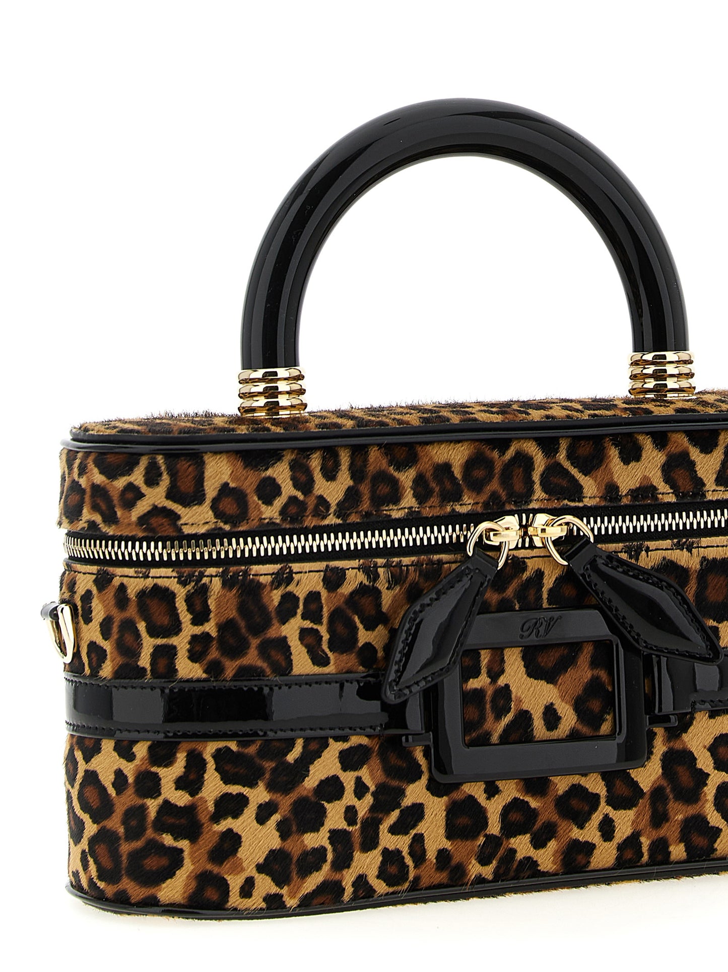 This Mini Vanity Handbag by Roger Vivier for women in acetate and multicolor presents a sculptural silhouette featuring a secure zipper & buckle, ample , and versatile shoulder-strap, adjustable-strap & handle for a sculptural finish.