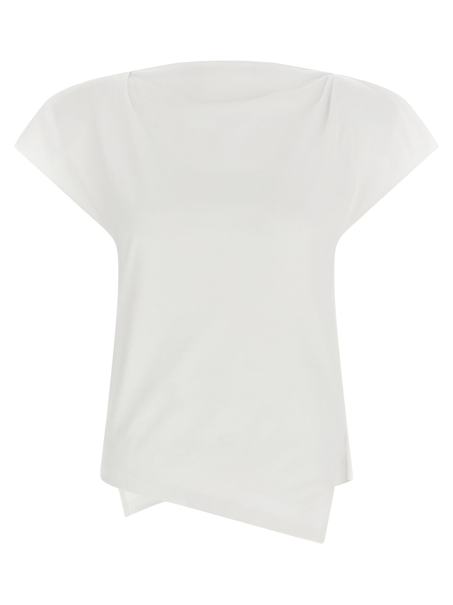 T-Shirt by Isabel Marant for women in organic cotton white showcases a dramatic silhouette, elegantly detailed with a dramatic asymmetric boat neckline and for a truly dramatic finish.