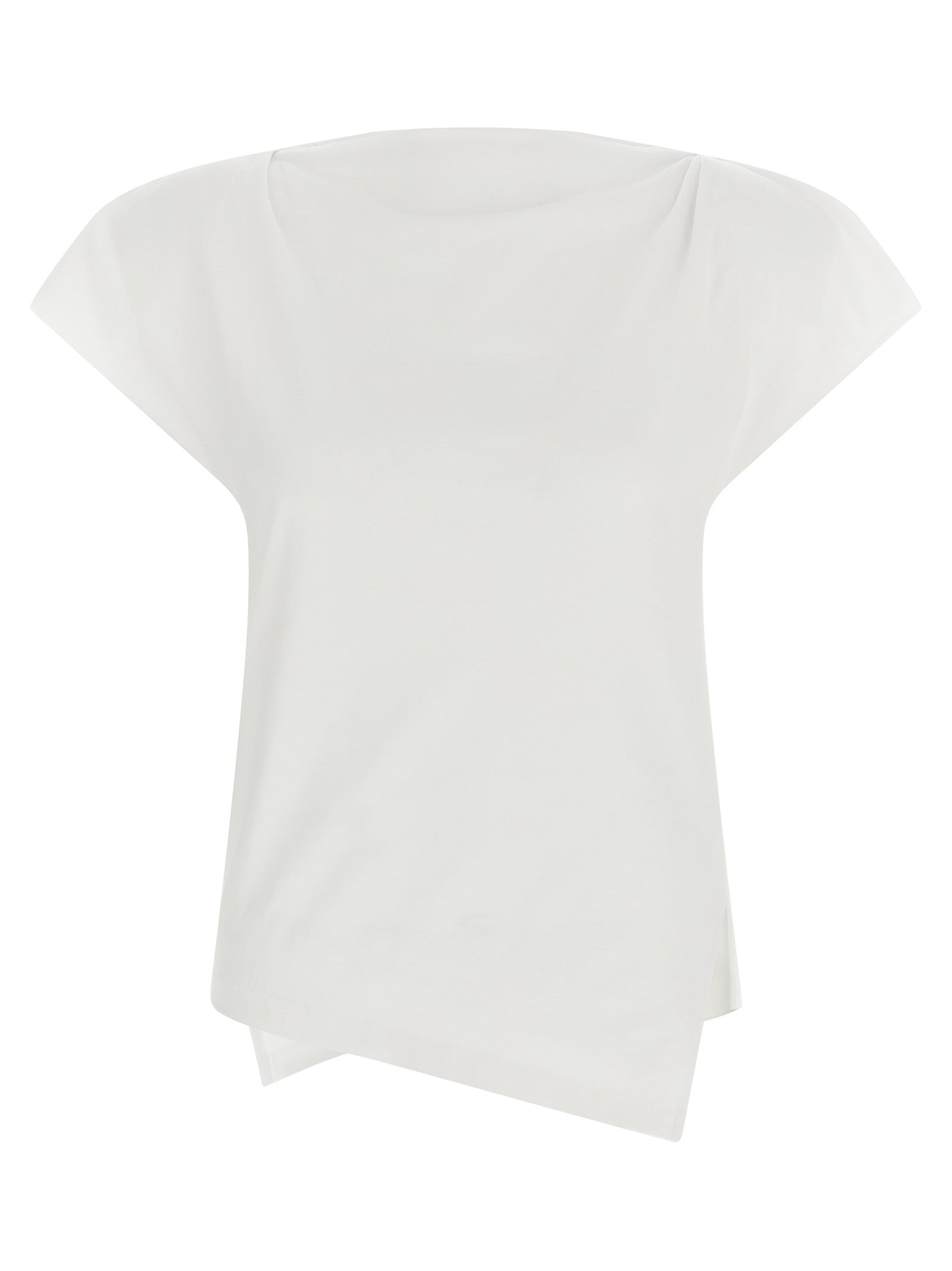 T-Shirt by Isabel Marant for women in organic cotton white showcases a dramatic silhouette, elegantly detailed with a dramatic asymmetric boat neckline and for a truly dramatic finish.