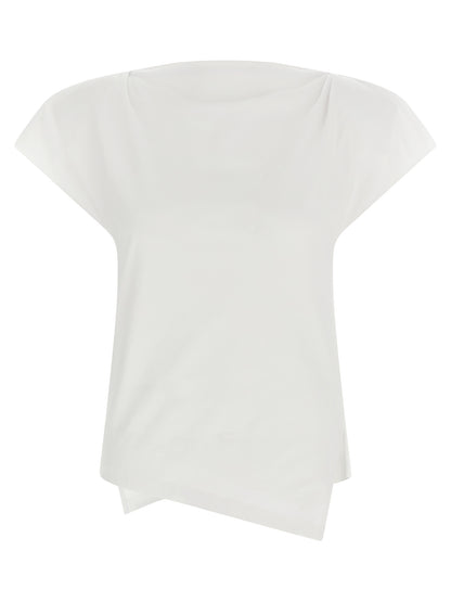 T-Shirt by Isabel Marant for women in organic cotton white showcases a dramatic silhouette, elegantly detailed with a dramatic asymmetric boat neckline and for a truly dramatic finish.