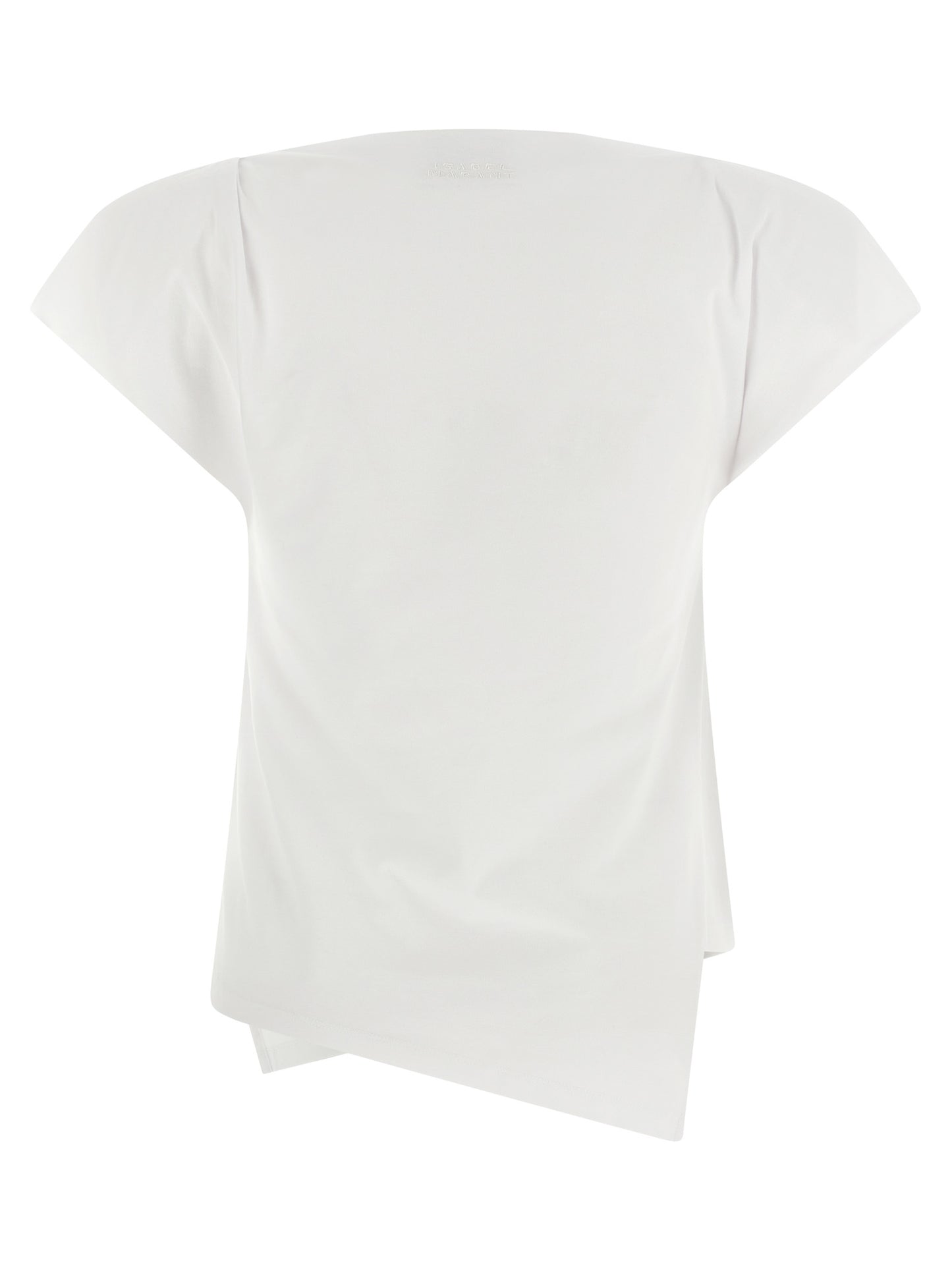T-Shirt by Isabel Marant for women in organic cotton white showcases a fashionable silhouette, elegantly detailed with a fashionable and asymmetric boat neckline for a sophisticated, high-fashion look.