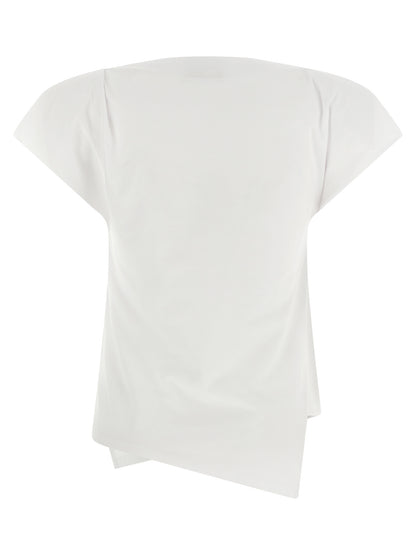 T-Shirt by Isabel Marant for women in organic cotton white showcases a fashionable silhouette, elegantly detailed with a fashionable and asymmetric boat neckline for a sophisticated, high-fashion look.