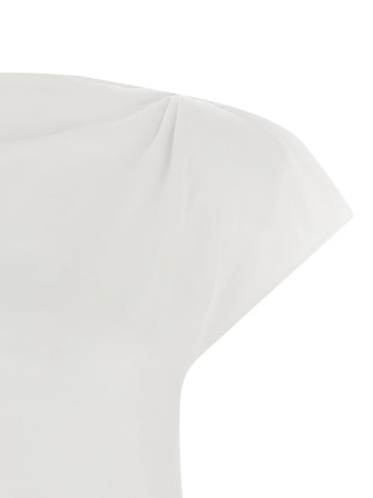 T-Shirt by Isabel Marant for women in organic cotton white features an edgy silhouette, meticulously detailed with a sophisticated and asymmetric boat neckline for a truly edgy finish.