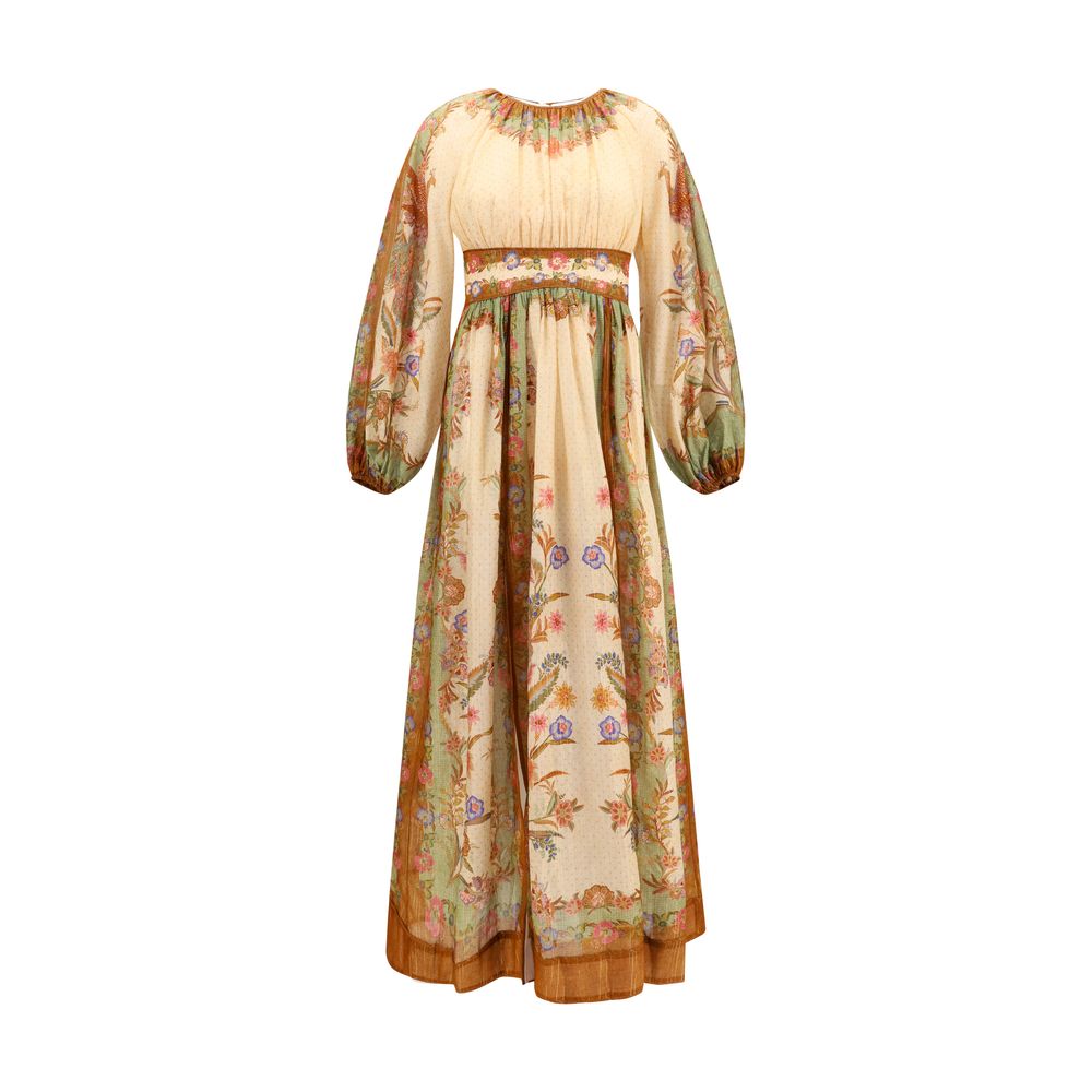 Dress by Zimmermann for women in silk & cotton multicolor & patterned features an magnificent silhouette, artfully detailed with a magnificent and long-sleeve that flows into an magnificent maxi long.