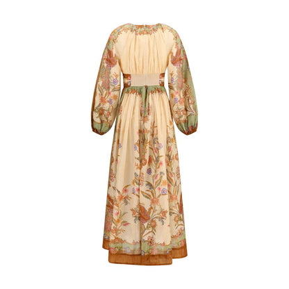 Dress by Zimmermann for women in silk & cotton multicolor & patterned features an cute silhouette, detailed with a and that elegantly flows into a cute maxi long.