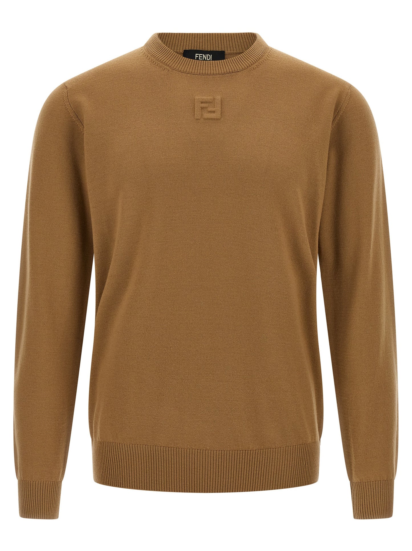 Cardigan by Fendi for men in virgin wool beige features an crisp silhouette, showcasing a sophisticated crew neckline and detail for a truly crisp finish.
