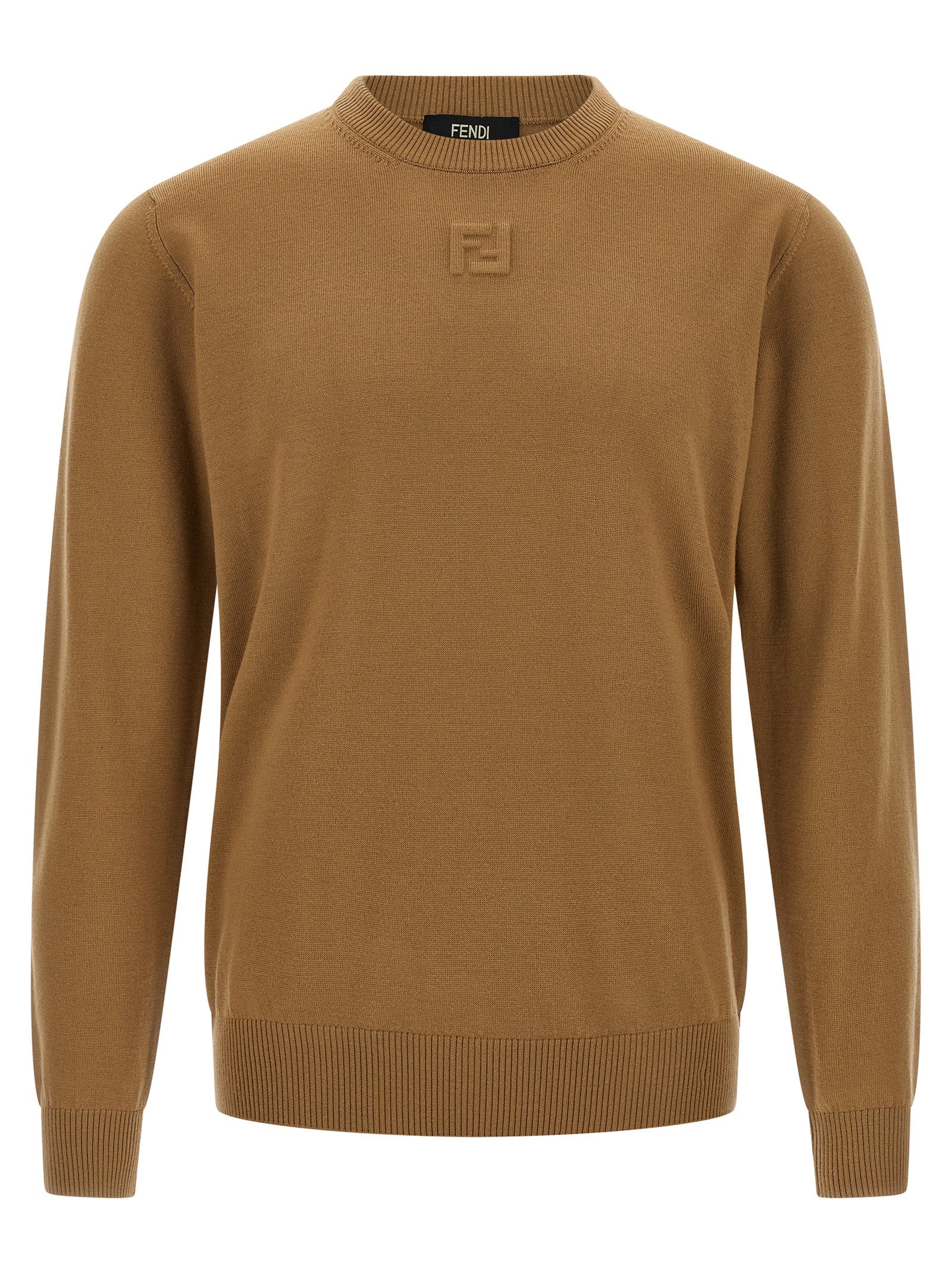 Cardigan by Fendi for men in virgin wool beige features an crisp silhouette, showcasing a sophisticated crew neckline and detail for a truly crisp finish.