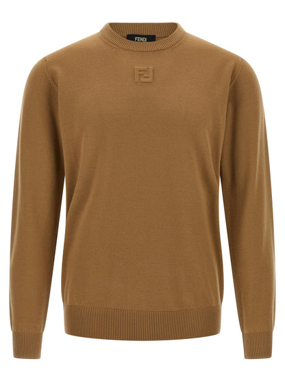 Cardigan by Fendi for men in virgin wool beige features an crisp silhouette, showcasing a sophisticated crew neckline and detail for a truly crisp finish.